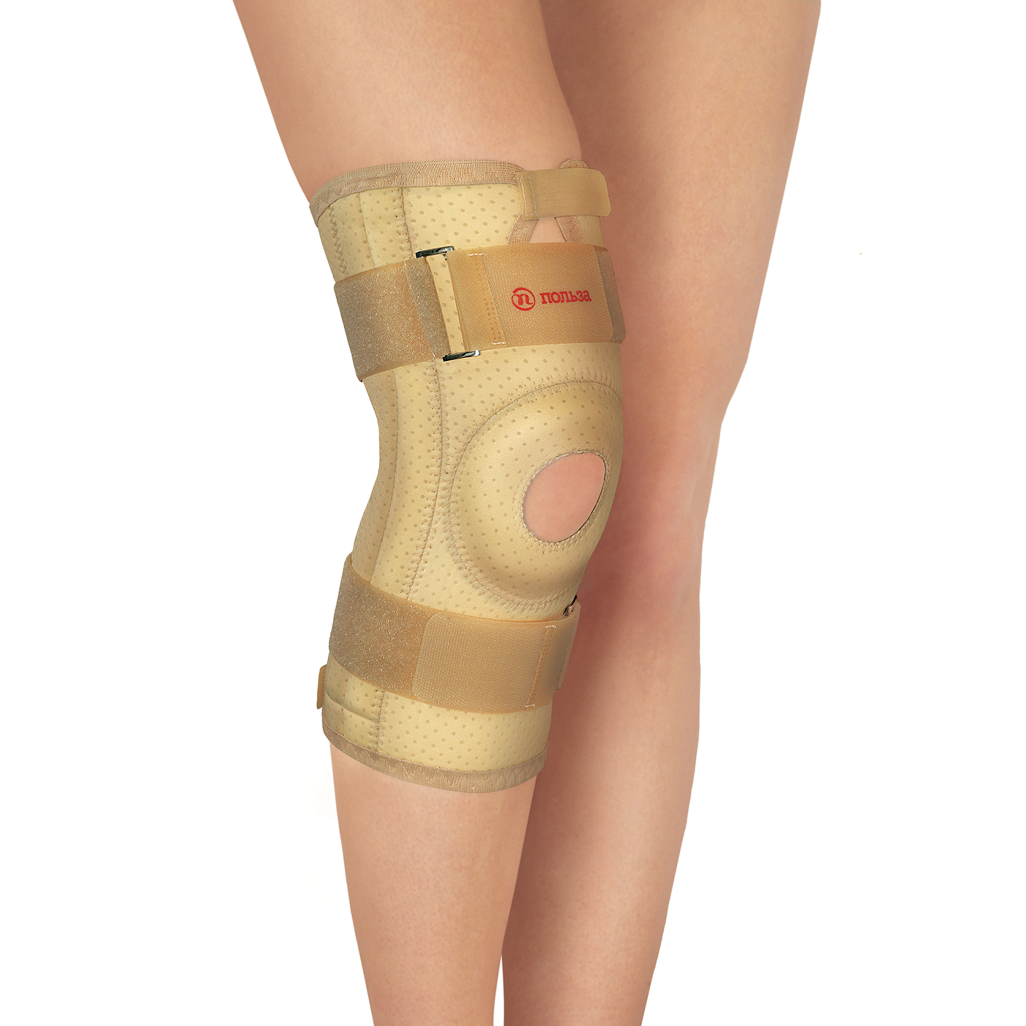 Бандаж на коленный сустав со спиральными ребрами жесткости неразъемный "Польза", 0809