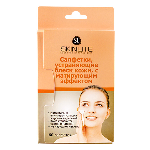 Салфетки SKINLITE, устраняющие блеск кожи, с матирующим эффектом, 60 шт